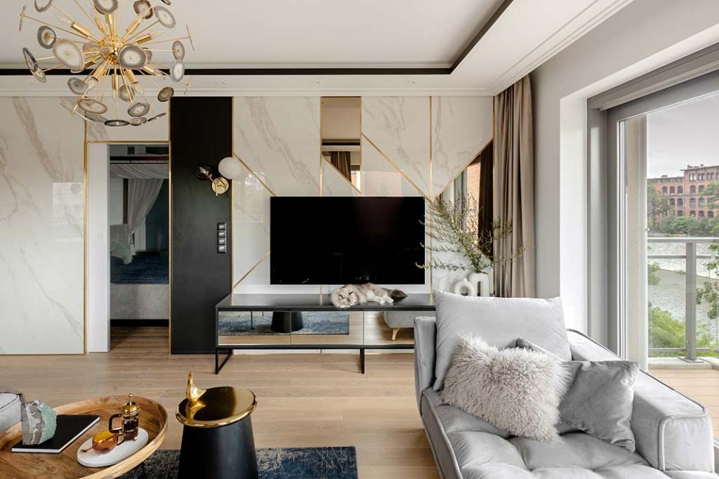 Mieszkanie młodego małżeństwa, salon. Projekt Finchstudio
