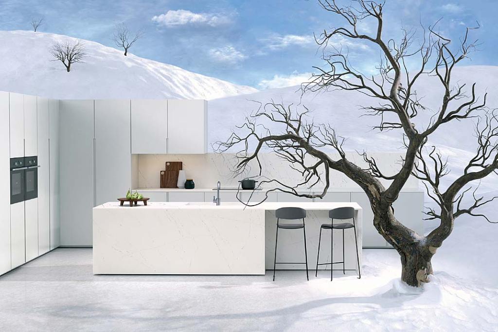 Kuchnia z wyspą z konglomeratu kwarcowego Caesarstone