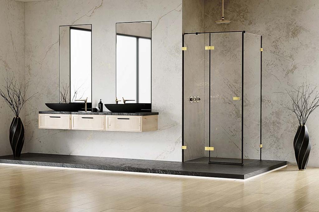 Modna łazienka. Kabina narożna Avexa Black&Gold od New Trendy