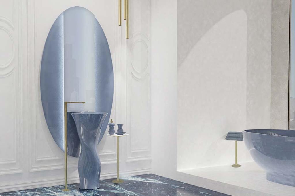 Modna łazienka. Wolnostojąca umywalka Dame zaprojektowana przez Vincenzo Missanelli dla Glass Design
