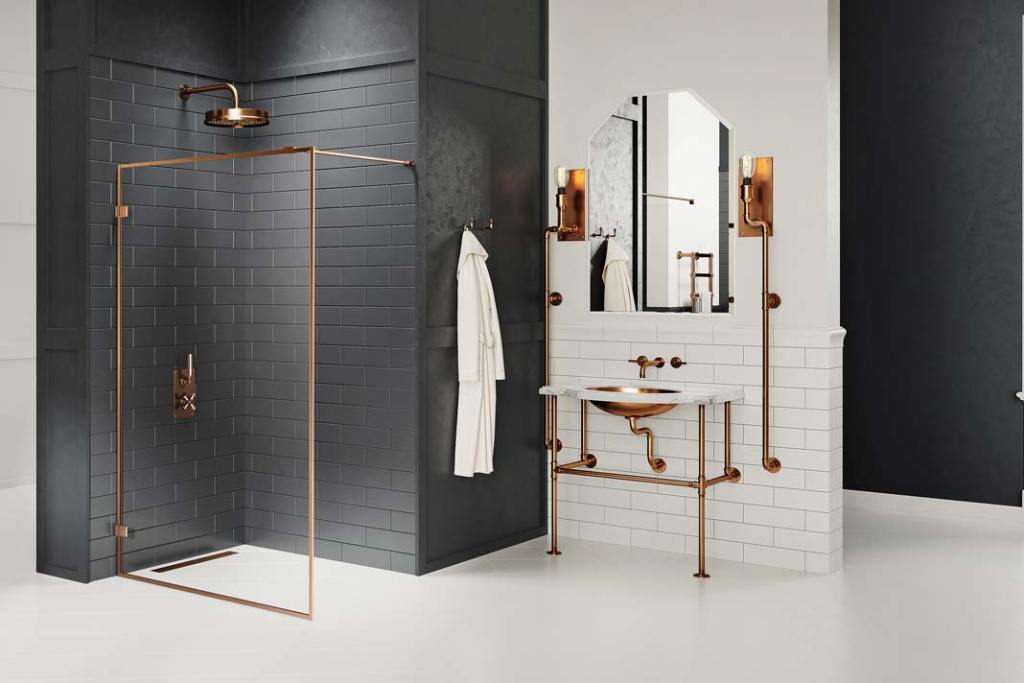 Miedziane detale o szczotkowanym wykończeniu, które wyróżniają kolekcję Avexa Copper Brushed od New Trendy, świetnie sprawdzą się w łazienkach urządzonych w stylu industrialnym, klasycznym czy boho.