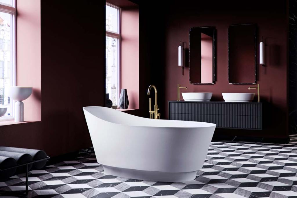 OMNIRES_NEO_wanna na tle wzorzystej podłogi z efektem op art