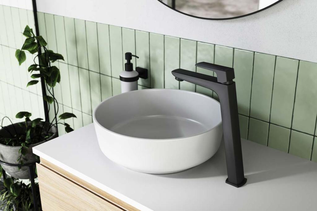 Bateria-umywalkowa-stojąca-nablatowa-Vitto-Black-VerdeLine,-Ferro
