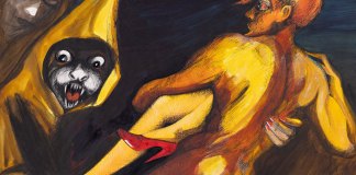 Andrzej Folfas, Upiory Goi, 1983, tusz, ekolina, brystol, 61 x 83 cm. Praca prezentowana w Galerii Xanadu.