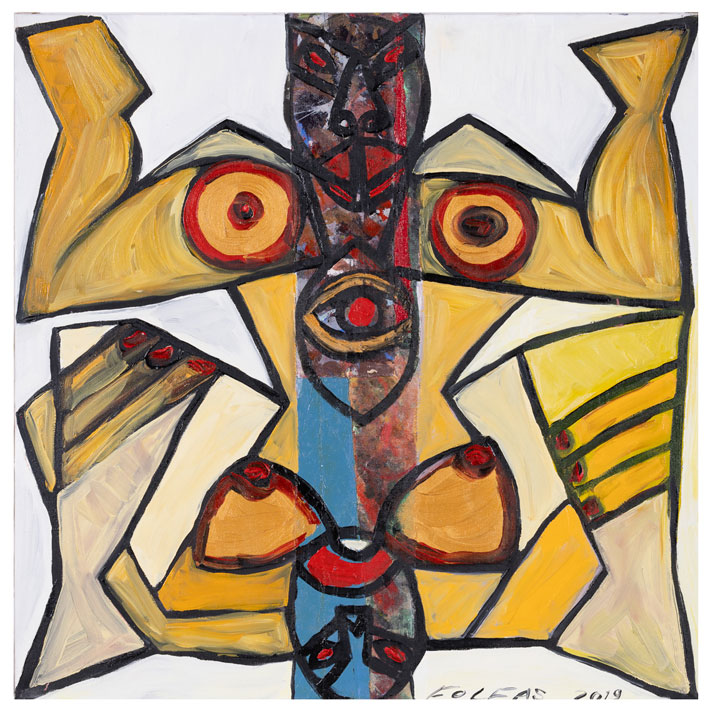 Andrzej Folfas, Maska kota, 2019, olej, płótno, 100 x 100 cm. Prace prezentowane w Galerii Xanadu.